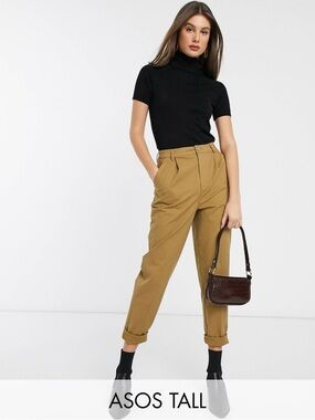 ASOS DESIGN Tall High Rise Chino Pants | Camel | Size 10 Long